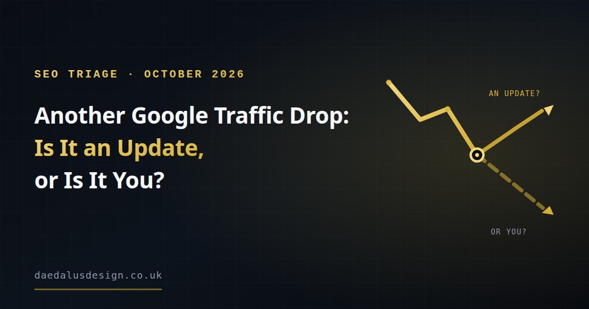 A gold line falling, then forking into two arrows, one labelled AN UPDATE? and the other OR YOU?