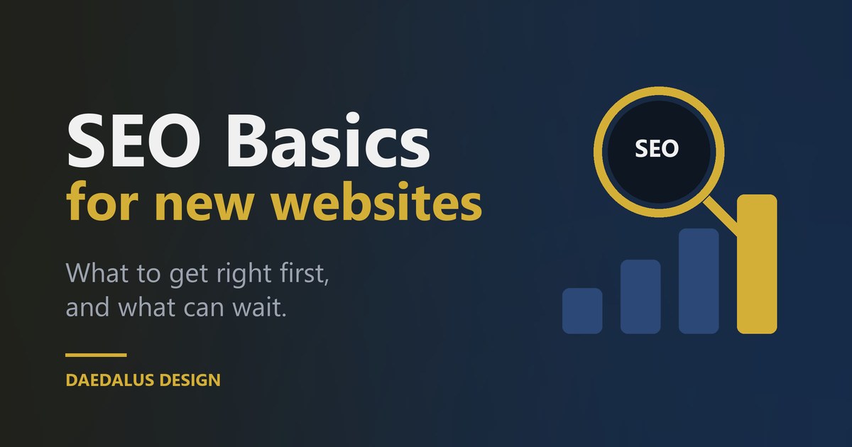 Search magnifier over rising ranking bars, illustrating SEO basics for new websites