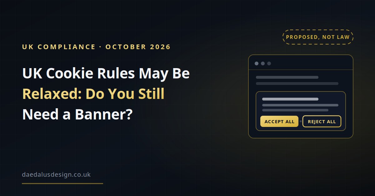 A website cookie banner mock-up with equally sized accept and reject buttons, stamped proposed not law